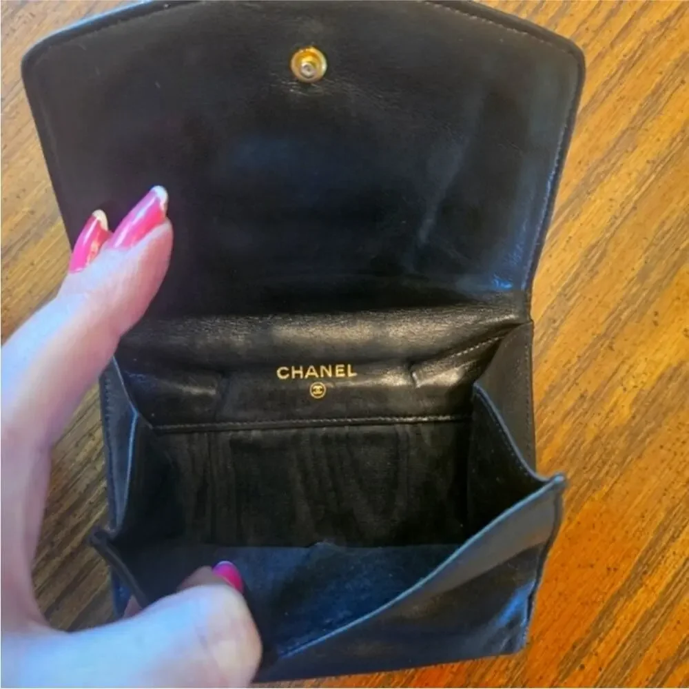 Chanel timeless lambskin small wallet, black, with card